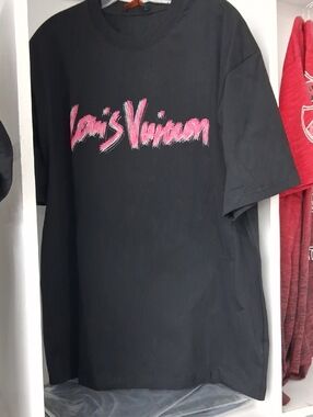 Black Graphic Short-Sleeve Tee with Pink Script Logo